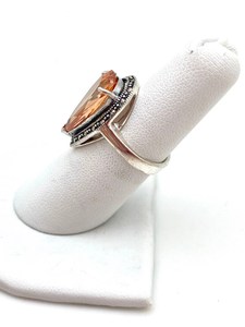Sterling <b>Silver</b> Pear Shape Champagne Quartz <b>Ring</b> Marcasite Vintage Style Elegant Women Jewelry IGI Certified Luxury Wholesale - Product Image 3