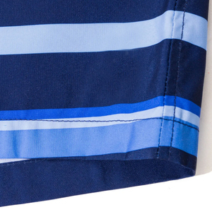 Shorts de bain rayés pour hommes, shorts de plage bleus, séchage rapide, taille élastique avec cordon de serrage, shorts de plage d'été, logo personnalisé OEM - Product Image 5
