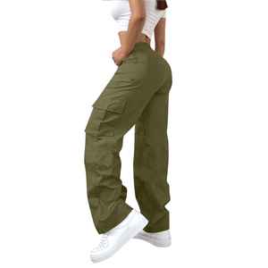 Women’s Wide Leg <b>Cargo</b> Pants Washed Lightweight <b>Stretch</b> Elastic Waist Multi Pocket Loose Fit Casual Solid Color Trousers - Product Image 2