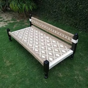 Handwoven Wooden Charpai <b>Bench</b> With Geometric Pattern Outdoor Rustic Modern Design Durable Home Furniture - Product Image 1
