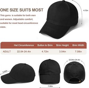 Gorra de Béisbol Negra de 6 Paneles, Ajustable, Unisex, de Sarga de Algodón, Informal, para Adultos, para las Cuatro Estaciones, de Color Sólido, Diseño de Perfil Bajo - Product Image 2