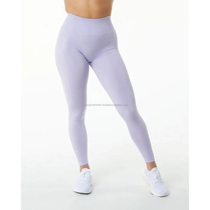 Leggings de yoga taille haute pleine longueur, couleur unie violet, sans couture, extensibles dans les quatre sens, pour le sport - Product Image 3
