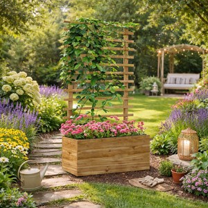 Bac à légumes surélevé en bois pour jardin avec treillis, jardinière extérieure pour légumes et fleurs, treillis de jardin pour balcon - Product Image 4