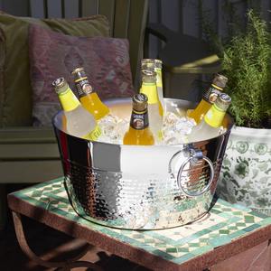 Refroidisseur de boissons LED carré robuste pour table, finition texturée martelée décorative, élégant, en acier inoxydable à double paroi - Product Image 2