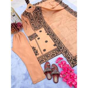 DESIGNER CHINON BRODERIE SEQUENCE TRAVAIL HAUT BAS AVEC DUPATTA PEACH - Product Image 5