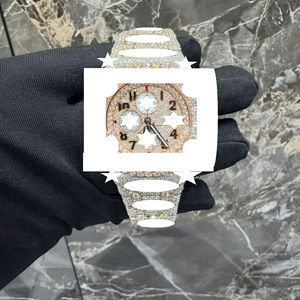 Montre mécanique à quartz de luxe pour homme, bracelet en acier inoxydable, cadran en verre, avec diamant Moissanite VVS1, style sport et affaires, la plus vendue - Product Image 1