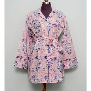 Women's Sweet Natural Floral 100% Cotton Plus Size Long Shirt <b>Dress</b> Fit Flare Sleeves Belt Knee-Length Eco-Friendly Breathable - Product Image 1