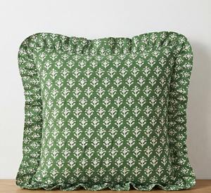 Fundas de Almohada 100% Algodón con Estampado de Bloques, Hechas a Mano, Decorativas, Florales, Vintage, con Volantes - Product Image 1
