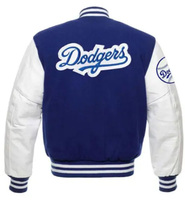 Blouson universitaire personnalisé en laine bleu roi pour homme, avec manches en cuir blanc et patch LA, style bomber, vente en gros, blouson de baseball Letterman