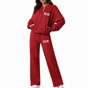 ชุดจ็อกเกอร์ขายส่งแบบเข้าชุด OEM ชุดออกกำลังกายผู้หญิง ปักโลโก้ ไหล่ตก ซิป ชุดวอร์มผ้าฝ้าย - Product Image 1