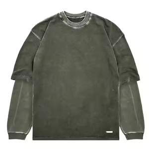 Sudadera de cuello redondo extragrande para hombre, manga raglán, color negro sólido, 100% algodón, felpa francesa, doble capa. - Product Image 5