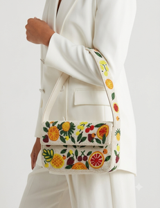 Women's Bohemian <b>Straw</b> Shoulder <b>Bag</b> With Fruit Embroidery Flap Closure Single Strap Daily Use Handbag - Product Image 1