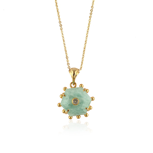 Collar con colgante hexagonal de amazonita natural, cadena de latón chapada en oro con detalles de circonita cúbica y cierre de langosta, joyería de moda para mujer. - Product Image 1