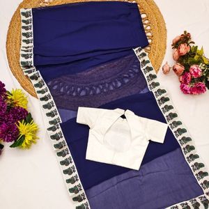 Blusa de seda Dola azul premium con estampado elegante, lista para usar, tipo sari, completamente cosida, precio al por mayor de Royal Export - Product Image 5