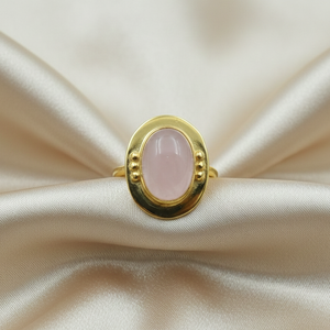 unique Rose Quartz Oval Ring 925 Sterling Silver Rose Gold Yellow Gold Plated Handmade Brass Ball Designer Statement Jewelry - Product Image 5