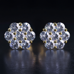Moissanite Diamond Flower <b>Stud</b> Earrings 925 <b>Silver</b> Cluster Design Gold Tone Sparkling Luxury Jewelry for Women Gift - Product Image 4