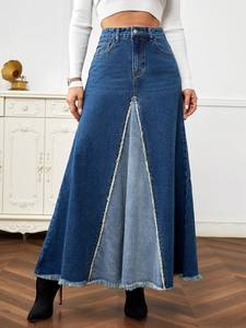 Jupe en jean plissée taille haute pour femme, couleur unie, délavée, coupe décontractée, en coton, style streetwear - Product Image 1