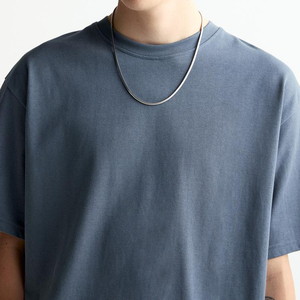 เสื้อยืดโอเวอร์ไซส์ผ้าฝ้าย คอกลม แขนสั้น สีพื้น ผ้าเจอร์ซีย์ ทรงครอป สีน้ำเงิน สำหรับผู้ชาย ผ้ากันยับ น้ำหนัก 280 กรัม - Product Image 6
