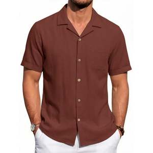 เสื้อเชิ้ตแขนสั้นผู้ชายคอปกคิวบา ผ้าลินินฝรั่งเศส 100% ขายส่งจากโรงงานโดยตรง รับผลิตแบบ OEM พร้อมสกรีนโลโก้แบรนด์ - Product Image 5