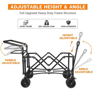 Carrello Pieghevole da 140L con Freno per Ogni Terreno e Tettuccio Rimovibile per Campeggio - Product Image 4