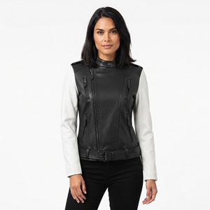 Veste de motard en cuir véritable pour femme, style vintage, coupe ajustée, vente en gros de vêtements en cuir pour femme - Product Image 6