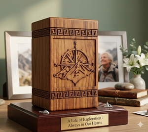 Wooden Urn Keepsake <b>Box</b> Carved Compass <b>Memorial</b> Ash Container Decorative Cremation Keepsake Case - Product Image 3