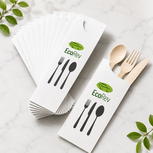 EcoRev Custom Luxury Kraft <b>Paper</b> <b>Biodegradable</b> Eco-Friendly Cutlery Bags Twisted Handles Self-Adhesive Seal Bottom Gusset Offset - Product Image 3