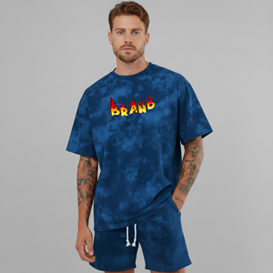 Conjunto de 2 piezas para hombre, con logotipo bordado personalizado OEM/ODM, lavado tie-dye, ropa casual de verano, ecológica, transpirable, conjunto corto para hombre - Product Image 1