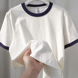 T-shirts blancs personnalisés coupe standard, T-shirts ajustés en coton épais pour hommes, T-shirts à col contrastant à manches courtes pour hommes, Vêtements - Product Image 1