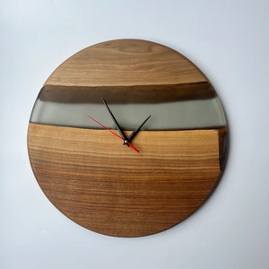 Resin & Wooden <b>Wall</b> <b>Clock</b> <b>Modern</b> Design Round Shape Wooden <b>Clock</b> for <b>Wall</b> Decoration Natural Polish - Product Image 1