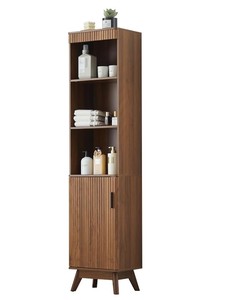 Armoire de rangement de salle de bain en bois avec 5 étagères et une porte, design moderne du milieu du siècle, organisateur gain de place pour salles de bain et hôtels - Product Image 2