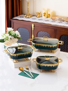 Luxury Gold Rim Eco-Friendly Bone China Chafing Dish Set Elegant Irregular Ceramic Buffet Server Glass Lid Stand Wedding Hotel - Product Image 3