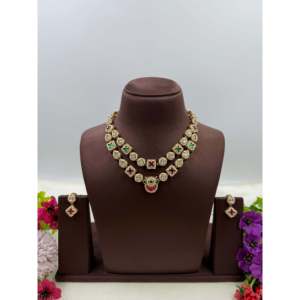 Indian Ethnic Pooja Heritage Gold Plated Zircon Bridal Necklace & Earring Set - Product Image 2