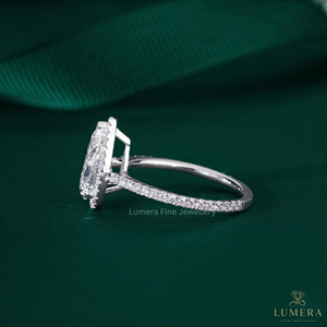 Exquisite Pear Cut Lab Grown Diamond IGI Certified <b>Ring</b> With Radiant Halo Surround, Fully Diamond Pave Band, <b>Open</b> Basket <b>Ring</b> - Product Image 5