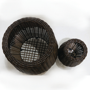 Modern Rattan Flower Pot Set Indoor <b>Planters</b> for Home Decor Minimalist Style Circular Design Black Finish - Product Image 4