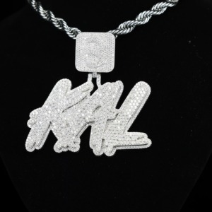 Custom <b>Initial</b> Letter Moissanite <b>Pendant</b> Micro Pave 925 <b>Silver</b> Hip Hop Rapper Bling Charms <b>Initial</b> Letter Everyday Wear <b>Pendant</b> - Product Image 6