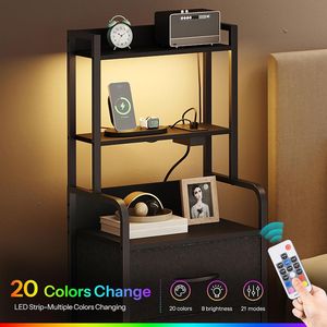 Comodino Alto con Stazione di Ricarica LED, 3 Cassetti in Tessuto e Ripiani Aperti, USB-A, Type-C e 2 Prese AC - Product Image 2