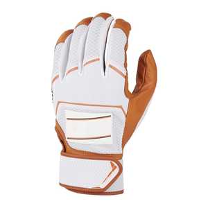 <b>White</b> Brown Leather Full Finger Baseball Batting Gloves Pitcher Right Hand Hook and Loop Closure Non Slip Adults All Seasons - Product Image 1