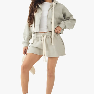 Women's Casual Short Hoodie Windproof Activewear Gym Workout Zipper Sports Hoodie & Short <b>Set</b> Warm Autumn Breathable Women <b>Sets</b> - Product Image 2