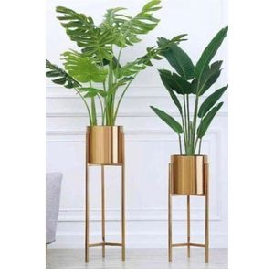 Pot de fleurs cylindrique en métal noir avec revêtement en poudre de style nordique personnalisé, avec un support à pieds dorés, ensemble de pots décoratifs pour le jardin - Product Image 5