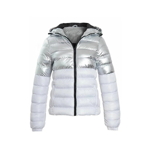 <b>Silver</b> Hooded Puffer <b>Jacket</b> Windproof Zipper Closure Casual Winter Style Slim Fit Polyester Wadding Regular Length Unisex - Product Image 2