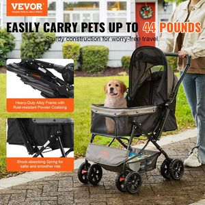 Passeggino per Animali Domestici a 4 Ruote con Freni Girevoli, Capacità di Carico 20 kg, Manubrio Reversibile, Vano Portaoggetti per Cuccioli e Trasportini - Product Image 2