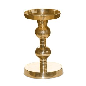 Neoclassical Turned <b>Brass</b> Baluster <b>Candlestick</b> Antique Burnished Gold Taper <b>Holder</b> with Fluted Urn Knop - Product Image 2