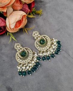 Designer Round Gem Stone Chandbali Pearl Bead Tassel <b>Dangle</b> <b>Earrings</b> Antique <b>Gold</b> Plated For Women Fashion <b>Earrings</b> Manufacturer - Product Image 1