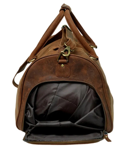 Genuine Leather Duffel Bag 30-40L <b>Adjustable</b> <b>Strap</b> Zipper Closure Unisex Travel Casual Solid Brown - Product Image 5