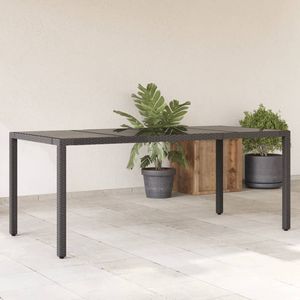 Mesa de Jardín de Ratán Sintético Negro con Acero con Recubrimiento en Polvo y Vidrio Templado, Muebles de Patio Duraderos - Product Image 1