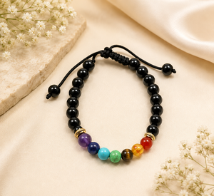 Bracelet perlé en obsidienne noire 7 Chakra pour la méditation reiki cristaux spirituels en gros - Product Image 1