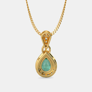 14K Yellow Gold Pear Emerald Halo Lab Grown Diamond Pendant Necklace - Product Image 4