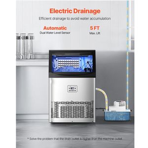 Macchina Commerciale per Produzione Ghiaccio LED Digitale 90 libbre/24H, Capacità di Stoccaggio 33 libbre, 500 kg Ghiaccio, 50 Cubetti, 15 Minuti, Nuova, Include Pompa di Scarico - Product Image 6