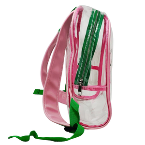 AKA Clear <b>Backpack</b> Transparent Pink & Green PVC School Bag Stadium Approved Travel <b>Backpack</b> AKA Everyday Carry Bag - Product Image 2
